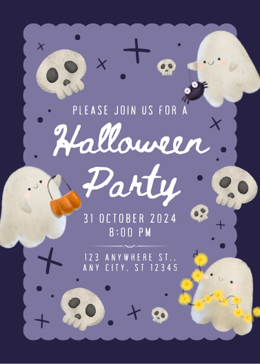 Dark Blue Illustrative Halloween Party Invitation