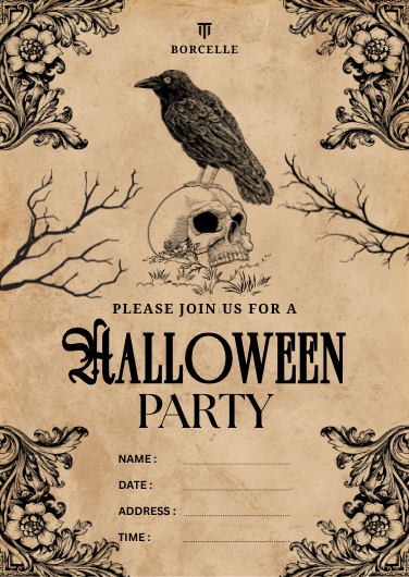 Vintage Gothic Halloween Party Invitation Template