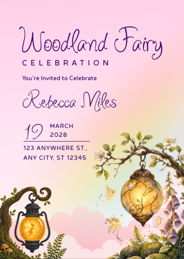 Modern Woodland Fairy Celebration Invitation Design