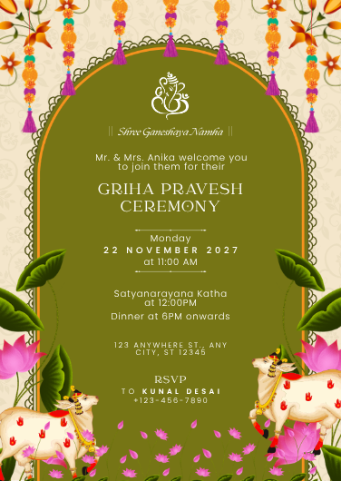 Green Traditional Griha Pravesh Invitation Template