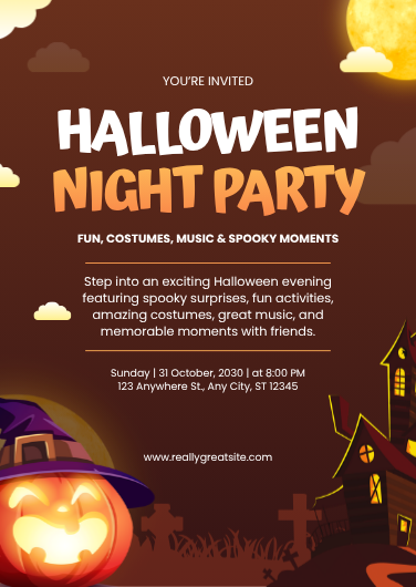 Brown & Orange Illustrative Halloween Party Invitation