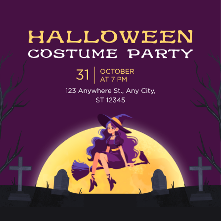 Purple and Gold Halloween Costume Party Invitation