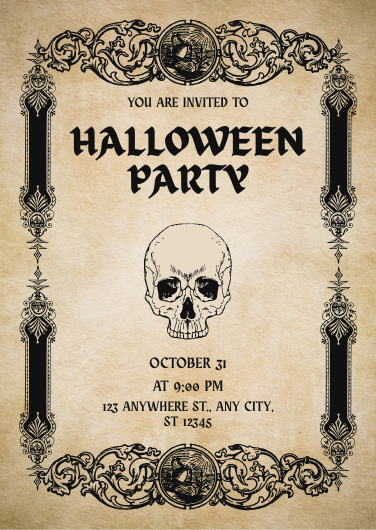 Vintage Black and Beige Halloween Party Invitation