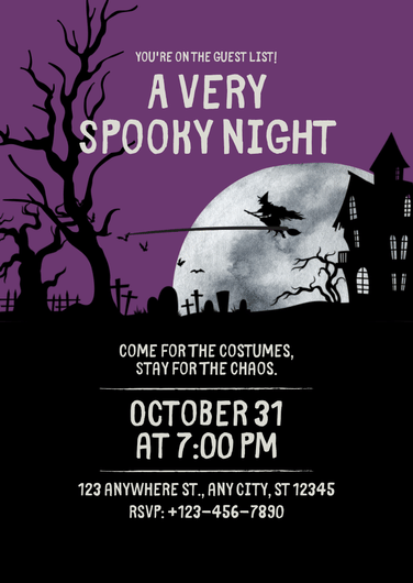 Purple and Black Spooky Night Halloween Invitation