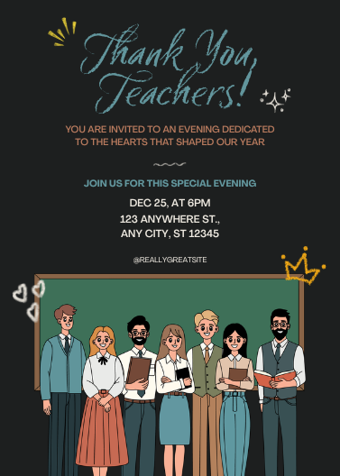 Black and Teal Illustrated Teacher Appreciation Invitation