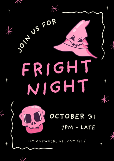 Pink and Black Fright Night Halloween Party Invitation