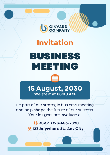 Modern Blue Abstract Geometric Business Meeting Invitation