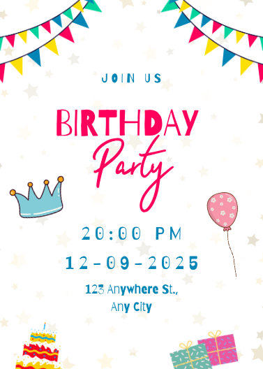 Colorful Illustrative Birthday Party Invitation Template