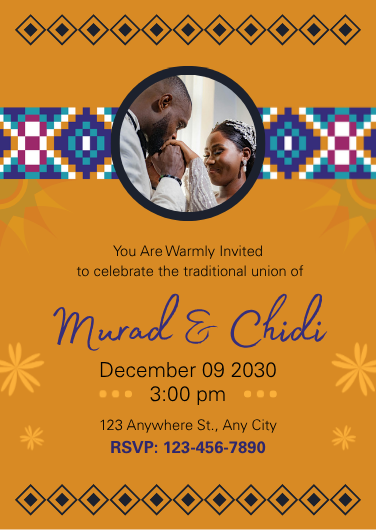 Orange and Blue Zulu Cultural Wedding Invitation Template