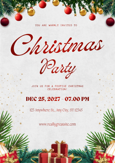 Red, Gold & Green Retro Christmas Party Invitation