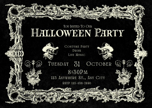 Black and Beige Vintage Halloween Party Invitation
