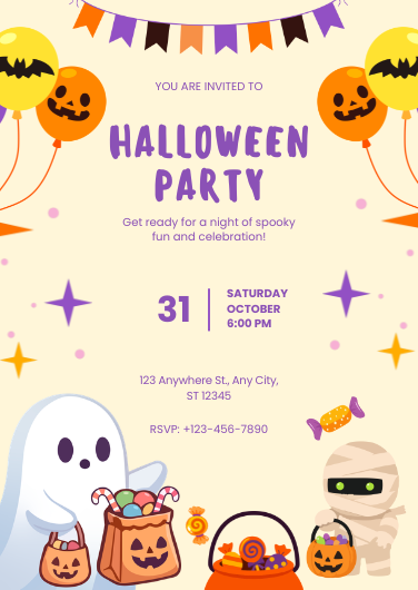 Cute and Playful Halloween Party Invitation Design