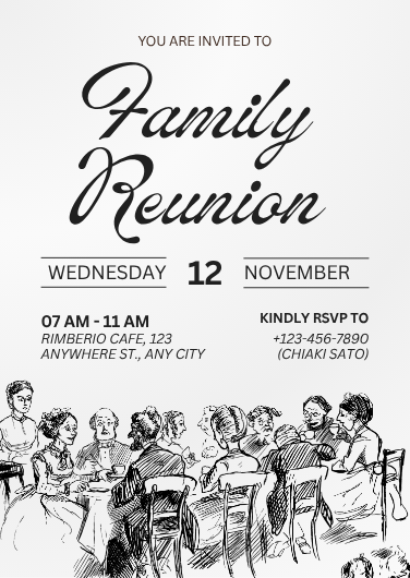 Black and White Illustrated Family Reunion Invitation