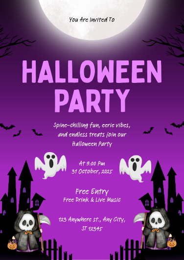 Purple Spooky Halloween Party Invitation Template