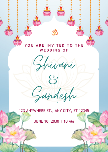 Blue and White Minimalist Indian Wedding Invitation Template