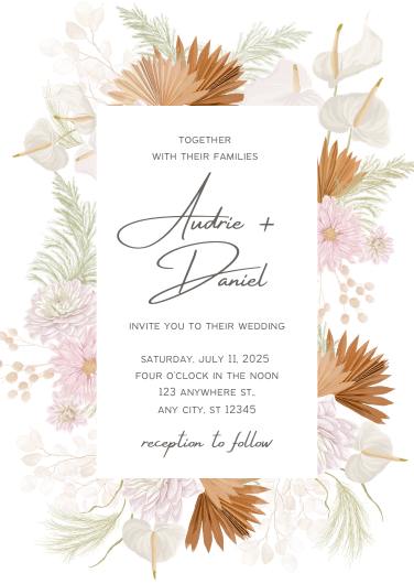 Delicate Rustic Floral Wedding Invitation Template