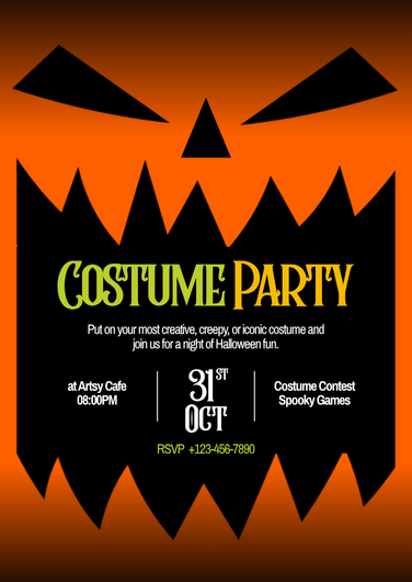 Orange and Black Spooky Halloween Costume Party Invitation
