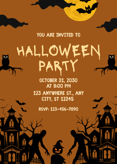 Brown, Black, and Yellow Spooky Halloween Invitation