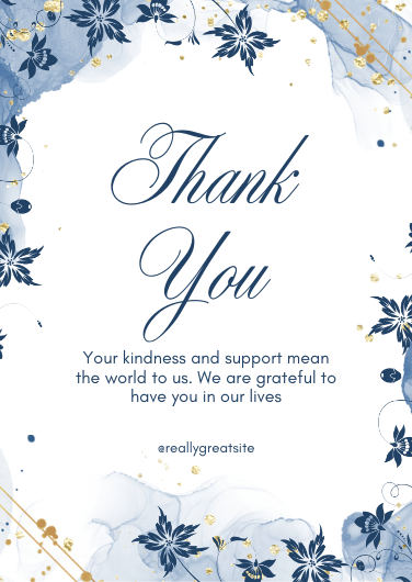 Blue and White Floral Thank You Card Design Template