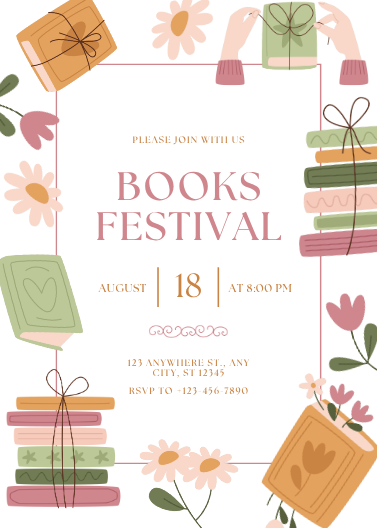 Pastel Illustrative Books Festival Invitation