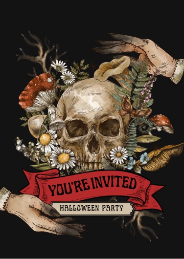 Dark Vintage Gothic Halloween Party Invitation Design