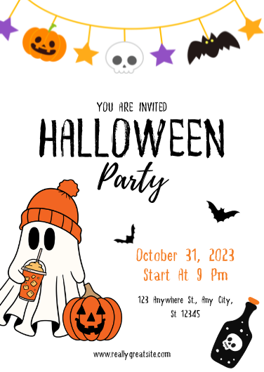 Black and Orange Illustrative Halloween Invitation