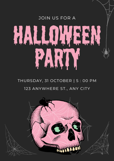 Pink and Black Skull Dark Halloween Party Invitation