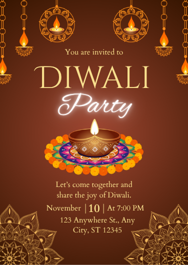 Customizable Gold & Brown Diwali Party Invitation