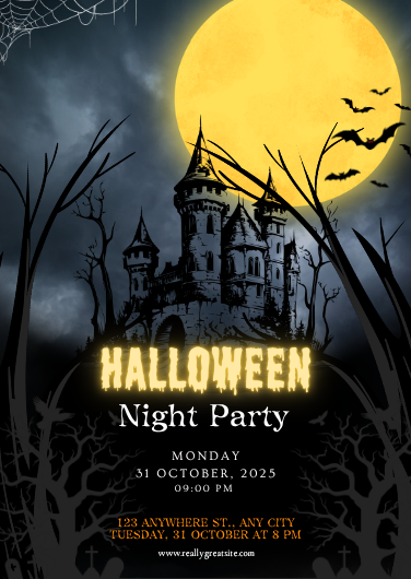 Yellow and Black Halloween Night Party Invitation