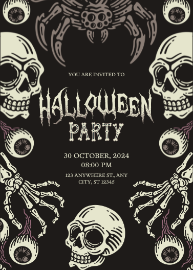 Vintage Cream and Black Halloween Party Invitation