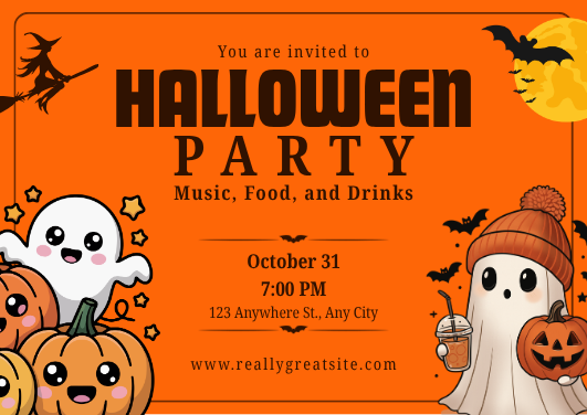 Playful Orange and Black Halloween Party Invitation