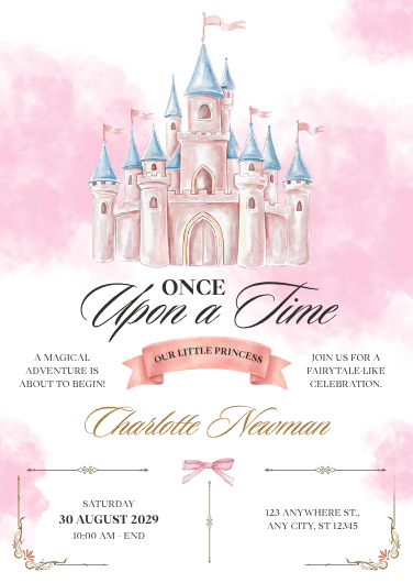 Pink Fairytale Princess Castle Birthday Invitation