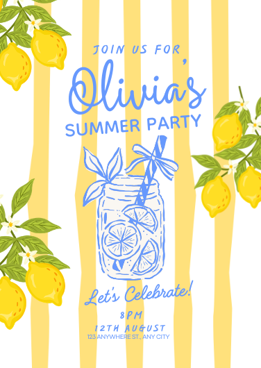 Playful Yellow & Blue Summer Party Invitation Template