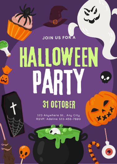 Cute Kids Halloween Party Invitation Template