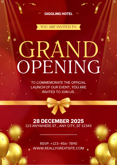 Elegant Red and Gold Grand Opening Invitation Design