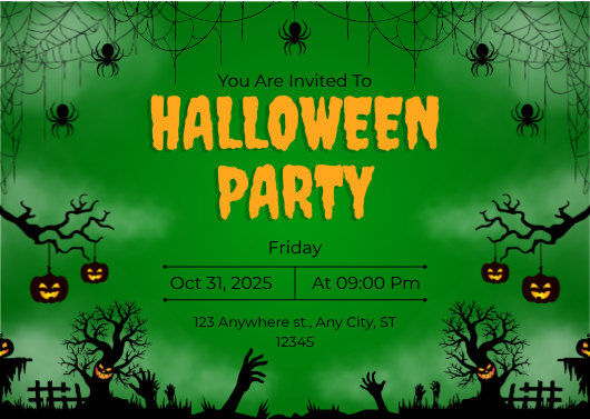 Spooky Green and Black Halloween Party Invitation
