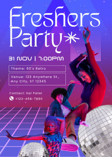 Vibrant 90s Retro Freshers Party Invitation Template
