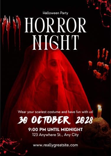 Red and Black Horror Night Halloween Party Invitation