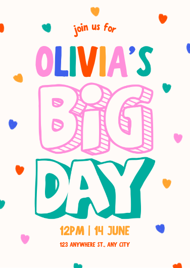 Colorful Bold Bright Playful Birthday Invitation Template