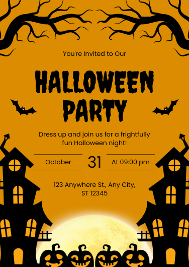 Orange and Black Retro Halloween Party Invitation