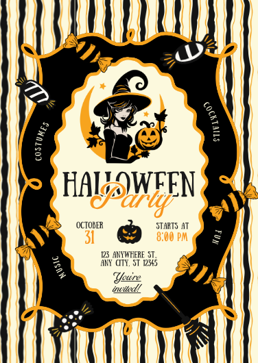 Black and Orange Vintage Halloween Party Invitation