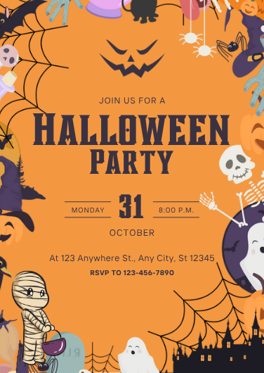 Orange and Black Spooky Halloween Party Invitation Template