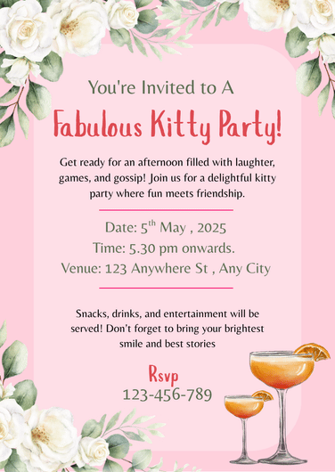 Pink Watercolor Fabulous Kitty Party Invitation
