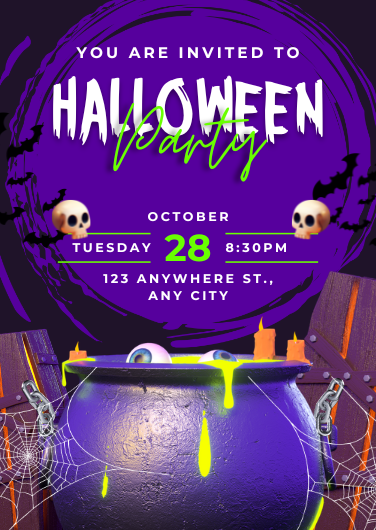 Spooky Purple Cauldron Halloween Party Invitation