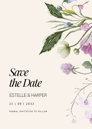 Beige and Lilac Floral Save the Date Template
