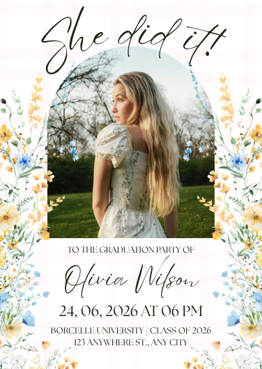Editable Floral Graduation Party Invitation Template