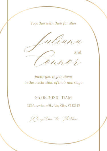 Minimalist Gold and White Arch Wedding Invitation Template