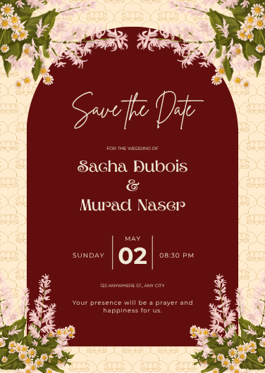 Beige and Maroon Floral Traditional Wedding Invitation
