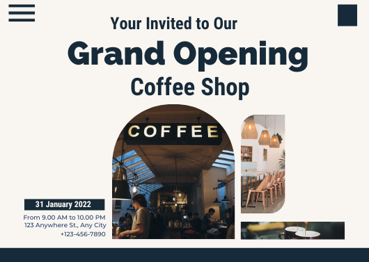 Minimalist Coffee Shop Grand Opening Invitation Template