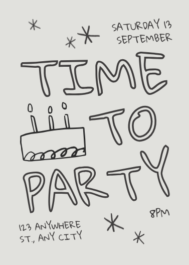 Black and Beige Illustrated Doodle Birthday Party Invitation